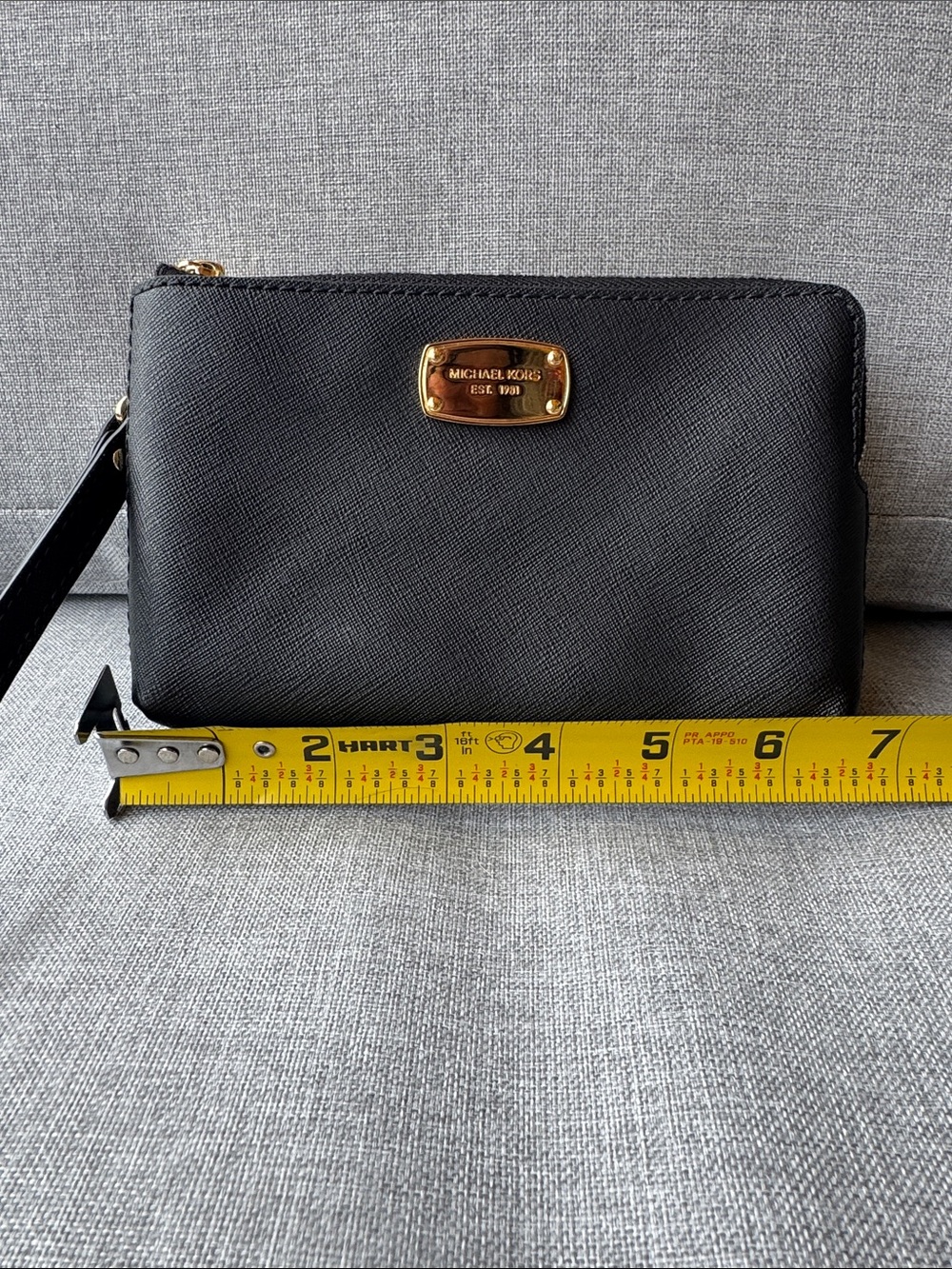 Michael Kors Black Saffiano Leather Wristlet with Gold Plate